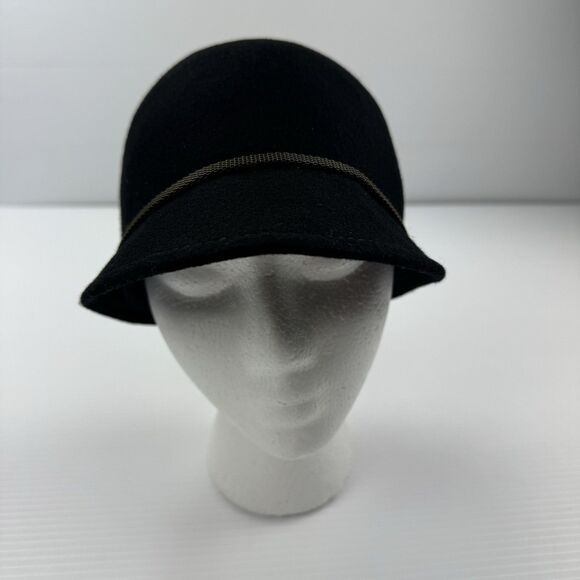 Black 100% Wool Cloche Hat Women’s Vintage Style Bucket Cap Metallic Braid Trim - Picture 9 of 13